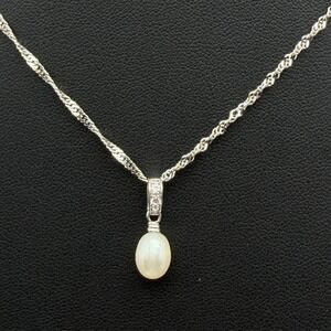 Vintage Pearl Drop Pendant Sterling Silver Necklace Singapore Twisted Chain 16"